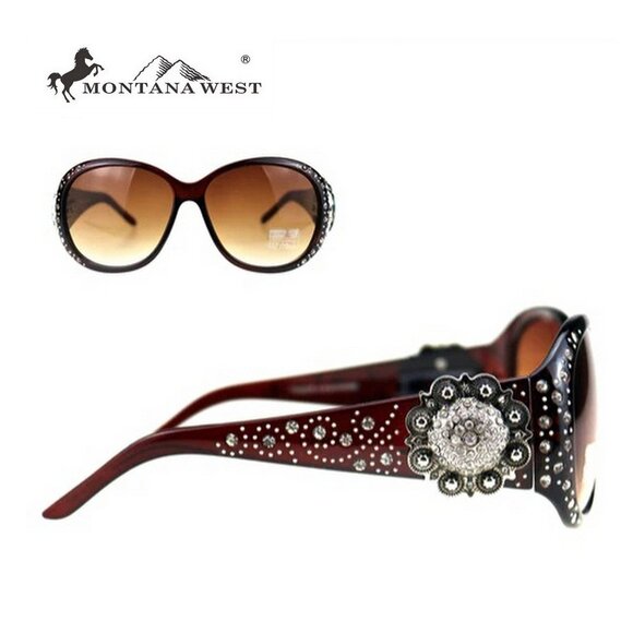 Montana West Sunglasses in Coffee w/Silver Swirl Flower Concho Accents main image 7